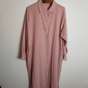 Sopliagon Pocketed Button Up Oversized Shirt Lagenlook Dress
